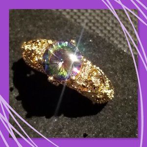 Gold Plated Ring w/Lab Created Rainbow Topaz Sz 7